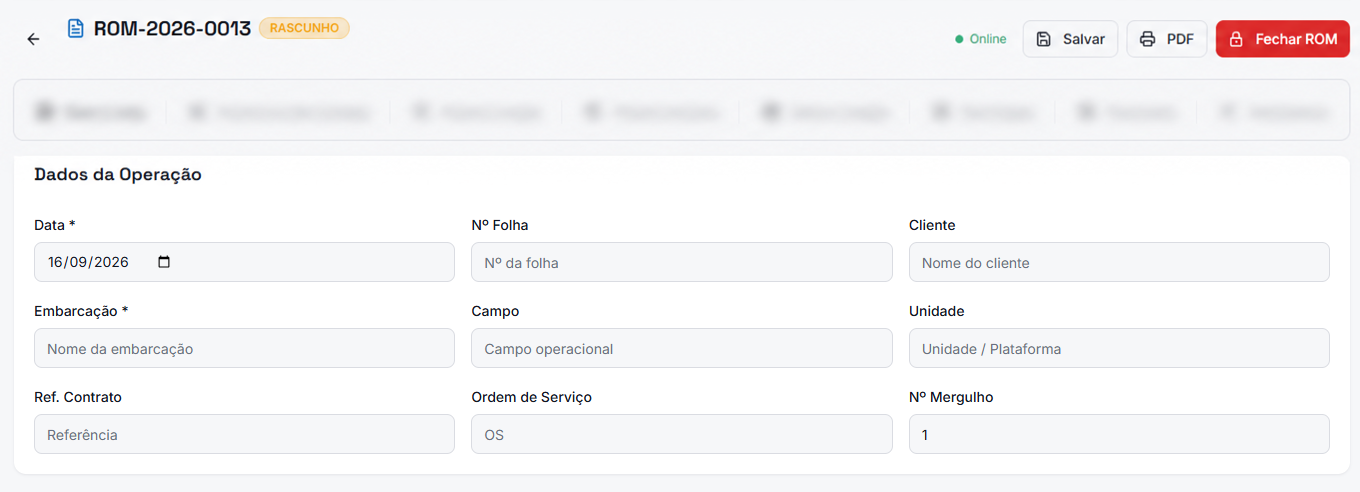 Registro operacional real no DeepOPS PRO